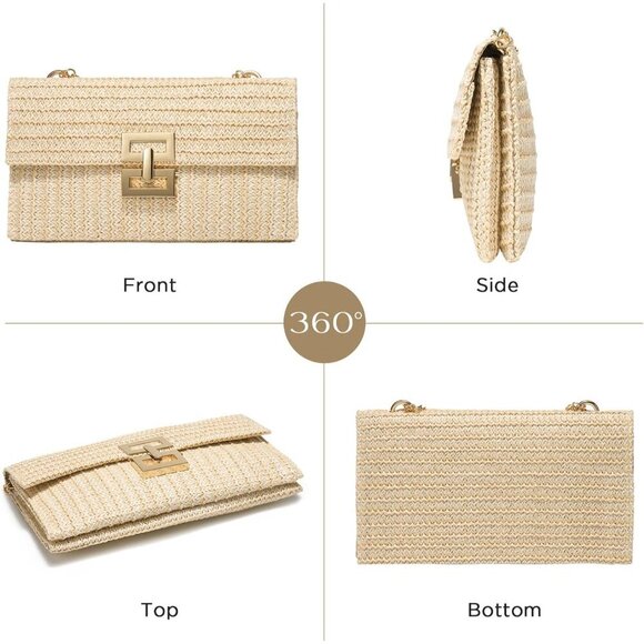 🆕Women White Straw Raffia Woven Beach Bag Clutch Crossbody Shoulder Purse - Picture 2 of 6